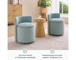 HAUSS SPOLE Hocker - Schminkkruk Met Rugleuning En Opbergruimte - 360 Graden Draaibaar - Voor Slaapkamer En Kaptafel - Fluweel Groen