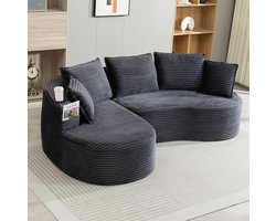 HAUSS SPOLE Hoekbank - Gebogen Sofa - Met Bekerhouders En Zijvakken - Voor Woonkamer En Slaapkamer - Cord Donkergrijs