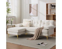 HAUSS SPOLE Hoekbank - L-Vormige 3-Zits Bank - Omkeerbare Chaise Longue Met Gevoerde Armleuningen - Voor Woonkamer En Lounge - Chenille Beige