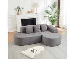 HAUSS SPOLE Hoekbank - L-Vormige Modulaire Bank Met Gebogen Rugleuning En Armleuningen - 4-Zits Voor Woonkamer En Speelkamer - Ribfluweel Grijs