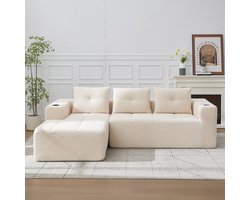 HAUSS SPOLE Hoekbank - Loungebank Met Bekerhouders - 4-5 Zits Voor Woonkamer, Appartement En Wachtruimte - Polyester Beige