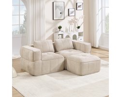 HAUSS SPOLE Hoekbank - Modulaire 2-Zits Bank Met Hocker - Diepe Zit En 32D Schuim - Voor Woonkamer En Appartement - Polyester Beige
