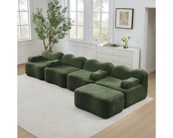HAUSS SPOLE Hoekbank - Modulaire 4-Zits Bank Met Ottomaan - Golvend Design En Diepe Zit - Voor Woonkamer En Appartement - Fluweel Groen