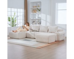 HAUSS SPOLE Hoekbank Modulaire 4 Zits Met 2 Hockers Met Bekerhouder En Zijvak Voor Woonkamer En Familiekamer Corduroy Beige