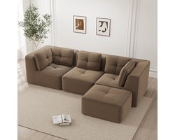 HAUSS SPOLE Hoekbank - Modulaire Zitbank Met Ottomaan - Diepe Zitting En Zonder Montage - Voor Woonkamer - Cord Bruin