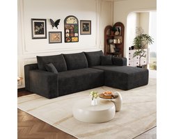 HAUSS SPOLE Hoekbank - Wolkenbank Met Chaise Longue - Zonder Montage En Diepe Zitting - Voor Woonkamer En Slaapkamer - Corduroy Zwart