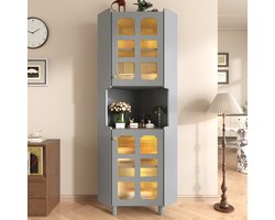 HAUSS SPOLE Hoekkast – Grijze MDF Opbergkast Met App-LED 10 Kleuren – 2 Deuren En Open Middenvak Voor Woonkamer – 63,5x157,5 Cm