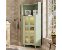 HAUSS SPOLE Hoekkast - Groen Gelakt Met App-Gestuurde LED - Open Vak En 2-Niveaus Glazen Kast Voor Badkamer En Woonkamer - MDF - 63.5x124 Cm - Groen