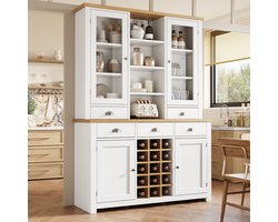 HAUSS SPOLE Hoge Kast - Glazen Deur, 5 Laden En Wijnrek - Voor Keuken, Eetkamer Of Hal - MDF En Glas - Wit - 120x40x185 Cm