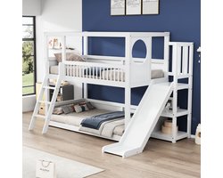 HAUSS SPOLE Hoogslaper 90x200cm - Kinderstapelbed Met Glijbaan En Opbergruimte - Inclusief Lades - Massief Hout - Licht Eiken(Zonder Matras)
