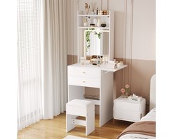 HAUSS SPOLE Kaptafel - Make Up Tafel Met Hocker En Verstelbare LED-Verlichting - 75x45x156 cm - MDF - Wit