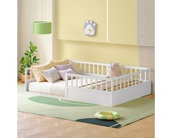 HAUSS SPOLE Kinderbed 140x200 cm - Vloerbed Met Uitvalbeveiliging En Lattenbodem - Zonder Matras - Massief Grenen - Wit