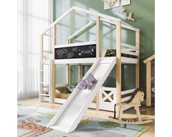 HAUSS SPOLE Kinderbed 90x200 cm - Kinderbedden Huisvorm Met Glijbaan En Ladder - Hout - Wit