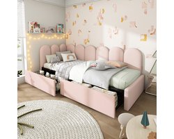 HAUSS SPOLE Kinderbedden - 90x190 cm - Slaapbank Met 2 Lades - Opbergbed Voor Kinderkamer En Logeren - Fluweel - Roze