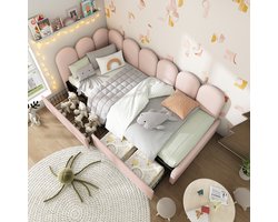 HAUSS SPOLE Kinderbedden 90x200 cm - Eenpersoonsbed Met Lades En Opbergruimte - Fluweel - Roze