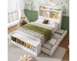 HAUSS SPOLE Kinderbedden 90x200 cm - Eenpersoonsbed Met Lattenrost En Opbergruimte - Hout - Wit