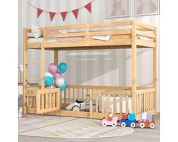 HAUSS SPOLE Kinderstapelbed 90 x 200 - Hoogslaper met Rechte Trap en Valbeveiliging - Stevig Design - Hout - Houtkleurt(Zonder matras)