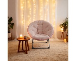 HAUSS SPOLE Klapstoel - Opvouwbare Maanstoel - Zacht En Comfortabel - Voor Woonkamer, Slaapkamer En Tuin - Stof Metaal - Rose