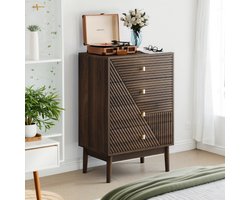 HAUSS SPOLE Ladekast - 4 Ruime Lades Met Stille Geleiders - Voor Slaapkamer Woonkamer En Hal - MDF En Spaanplaat - Walnoot - 60x40x90 Cm