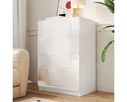 HAUSS SPOLE Ladekast - Modern Wit Hoogglans 4 Lades - Volledig Uittrekbare Laden Voor Kleding Documenten En Accessoires - MDF/Spaanplaat - 60x38,5x85 cm - Wit