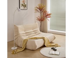 HAUSS SPOLE Lazy Sofa-Stoel Voor 2 Personen-Met Rugleuning-Enkelstuk Ontwerp-Voor Woonkamer en Slaapkamer--Volwassenen-Ontspanning en Ondersteuning-114x149x82cm-Teddyfleece-Beige