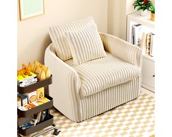 HAUSS SPOLE Lazy Stoel-Fluwelen Lounge Stoel-Zitzak Fauteuil met Rugkussen-Zitkussen En Rugkussen Voor Extra Comfort-Ideaal Voor Woonkamer En Slaapkamer--Volwassenen Ontspanning-Afneembare Zitkussens en Rugkussen-Beige