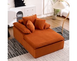 HAUSS SPOLE Ligbank 177x122x92 Cm - Frameloos Ontwerp Met Brede Armleuningen - Voor Woonkamer Slaapkamer Leeshoek - Ribstof - Oranje