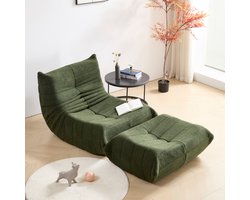 HAUSS SPOLE Loungebank-Lazy Stoel Met Rugleuning En Voetensteun-Ligstoel Voor Woonkamer En Slaapkamer--Volwassenen-Zonder Montage-114x112x82 cm-Teddyfleece-Groen