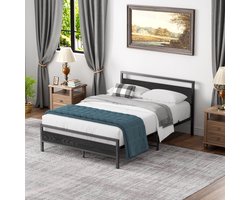 HAUSS SPOLE Modern Metalen Bed 140 x 200 cm met Lattenbodem-Dubbelbed-Klassiek Bed-Geschikt Voor Logeerkamerbed-Jeugdkamerbed (Zwart-Zonder Matras)