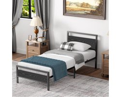 HAUSS SPOLE Modern Metalen Bed 90 x 200 cm met Lattenbodem-Eenpersoonsbed-Klassiek Bed-Geschikt Voor Logeerkamerbed-Jeugdkamerbed (Zwart-Zonder Matras)