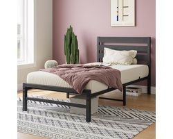 HAUSS SPOLE Modern Metalen Bed 90 x 200 cm met Lattenbodem-Eenpersoonsbed-Klassiek Bed-Geschikt Voor Logeerkamerbed-Jeugdkamerbed (Zwart-Zonder Matras)