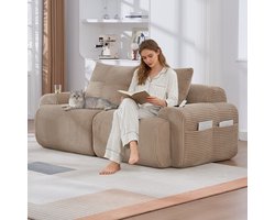 HAUSS SPOLE Modulaire 2 Zitsbank Met Bekerhouder En Zijvak - Vrij Te Combineren Voor Woonkamer En Lounge - Corduroy Khaki