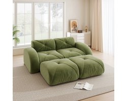 HAUSS SPOLE Modulaire Bank - 2-Zits Frameloos Sofa Met 2 Hockers - Voor Woonkamer En Appartement - Chenille Groen