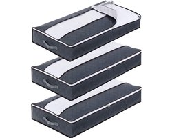 HAUSS SPOLE Opberg Organizers Set van 3 -Onderbed Opbergtas Met Rits-En Transparant Venster - Opbergtassen - Voor Slaapkamer En Kast-Vouwbaar 100L-Non-Woven Grijs
