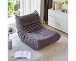 HAUSS SPOLE Relaxfauteuil - Lazy Stoel - Teddy Fleece Zitzak Stoel voor Binnengebruik - Relaxstoel lounge fauteuil - Slaapkamer & Woonkamer - Volwassenen & Jongeren - Ergonomisch & Comfortabel - 91x102x72cm -Grijs