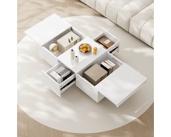 HAUSS SPOLE Salontafel - Hoogglans Koffietafel Met Push-Pull En Verborgen Opbergruimte - 2 Lades Voor Woonkamer En Interieur - Spaanplaat - 100x50x31 cm - Wit