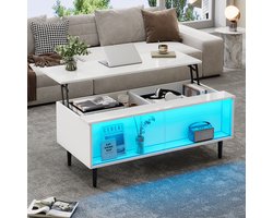 HAUSS SPOLE Salontafel - In Hoogte Verstelbaar Met Verborgen Opbergruimte En Ledverlichting - Voor Woonkamer - Spaanplaat Wit - 105x50x43 cm