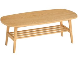 HAUSS SPOLE Salontafel - Ovale Tafel Met Onderplank - Voor Woonkamer En Slaapkamer - Houtlook Met Rubberen Houten Poten - 120x60x42 Cm - Naturel