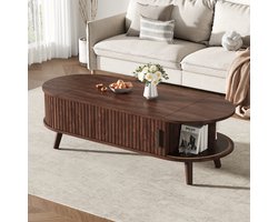 HAUSS SPOLE Salontafel - Verstelbaar Hefblad Met Verborgen Opbergruimte - 5 Opbergvakken Voor Woonkamer En Thuiswerk - MDF - Walnoot - 120x50x39,5 Cm