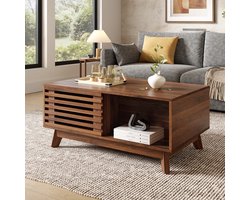 HAUSS SPOLE Salontafel - Verstelbaar Tafelblad Met Schuifdeur En Opbergruimte - Voor Woonkamer En Kleine Ruimtes - MDF - 90x55x57,5 Cm - Walnoot