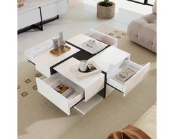 HAUSS SPOLE Salontafels 78x78x36 cm - Koffietafel Hoogglans - Met Opbergruimte Onder - Vierkant - Woonkamer Tafel - Spaanplaat - Wit