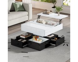 HAUSS SPOLE Salontafels - Koffietafel Met 360° Draaibare En Opklapbare Tafelplaat - 70x70x40 cm - Spaanplaat - Wit