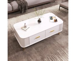 HAUSS SPOLE Salontafels - Koffietafel Met Lade En Gewelfde Zijden - Elegante Woonkamer Tafel Met Gouden Grepen En Poten - 105x51x38 cm - MDF - Wit