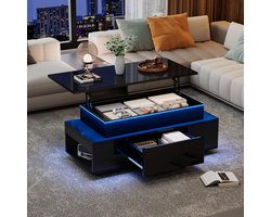 HAUSS SPOLE Salontafels - Koffietafel Met Verstelbaar Blad En LED Licht - Grote Opbergruimte En Lade - 96x45x40 cm - Spaanplaat - Zwart