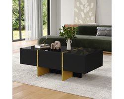 HAUSS SPOLE Salontafels Koffietafel - Moderne Salontafel Met 4 Laden - Grote Opbergruimte Woonkamer Tafel - 100x50x35 cm - MDF - Zwart