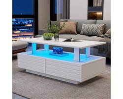 HAUSS SPOLE Salontafels - Moderne Salontafel Met LED-App En 2 Lades - Praktische Opbergruimte - 100x50x42,5 cm - Acryl - Wit