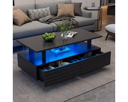 HAUSS SPOLE Salontafels - Moderne Salontafel Met LED-App En 2 Lades - Praktische Opbergruimte - 100x50x42,5 cm - Acryl - Zwart
