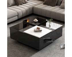 HAUSS SPOLE Salontafels - Salontafel Vierkant Met 4 Laden - Kleine Verschiebbare Tafelplaat - 75x75x33.5 cm - Spaanplaat - Zwart