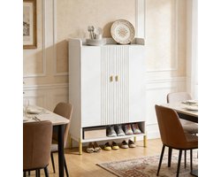 HAUSS SPOLE Schoenenkast - Smal Opbergmeubel Met 2 Deuren En 6 Lagen - Voor Hal En Slaapkamer - Hout En Metaal - 75x35x110 Cm - Wit