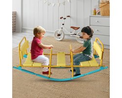HAUSS SPOLE Schommelbank – 132,99 cm – Driezits Wipwap Met Rugleuningen – Metaal en Kunststof – Blauw Geel – Binnen en Buiten